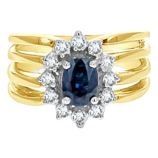 Diamond & Sapphire Halo Engagement Ring 1.25cttw 14k Yellow Gold, Size 9 For Sale