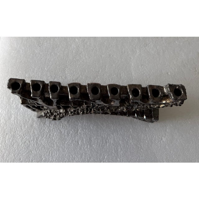 Unknown, Artist Designed Signed Judaica Israeli Menorah Candelabra Sculpture Silver Plate For Sale - Image 10 of 12