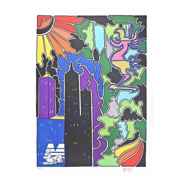 Antonio Cremonese, Abstract Urban Landscape, Lithograph For Sale