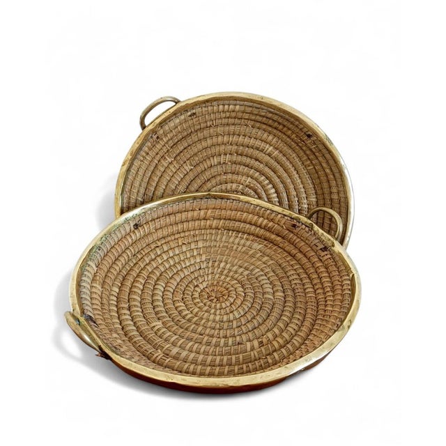 Gold Mid-Century Italian Rattan and Brass Baskets, 1970s, Set of 2 For Sale - Image 8 of 18
