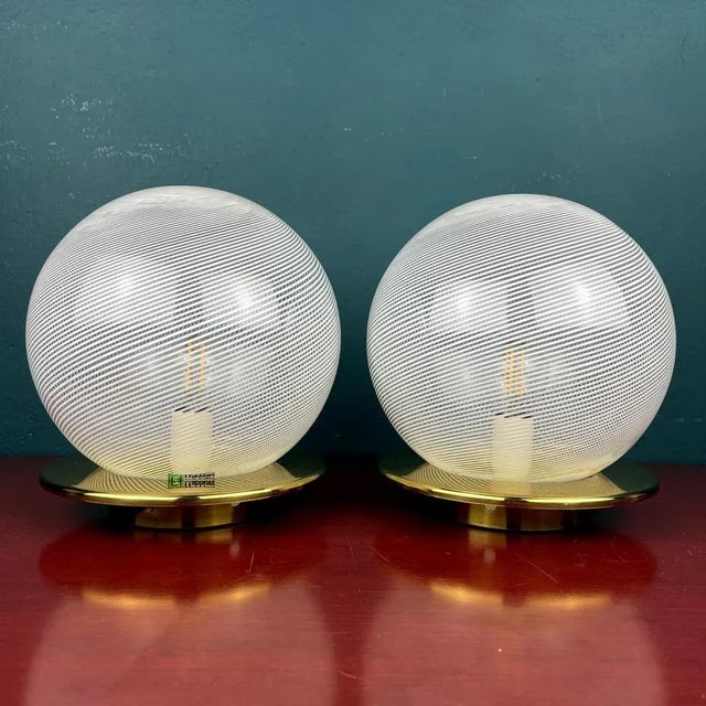 Swirl Murano Glass Table Lamps by F.Fabbian, Italy, 1970s, Set of 2 For Sale - Image 13 of 13