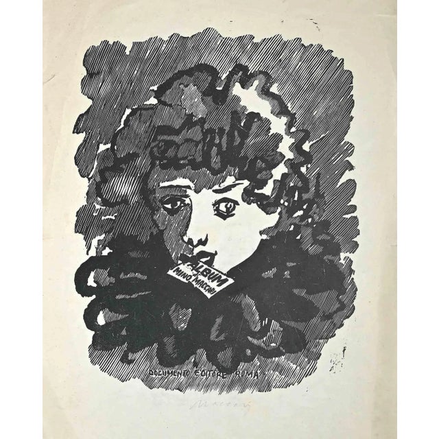 Portrait is an original print realized by Mino Maccari in Mid-20th Century. Beautiful black and woodcut print on ivory-...