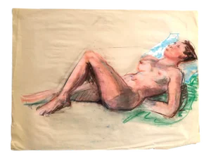 1980s Nude Female Figure Drawing, Pastel on Paper