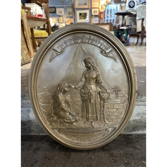 Oval Bronze Plaque by Narcisse Cotte, 1885 For Sale - Image 8 of 8