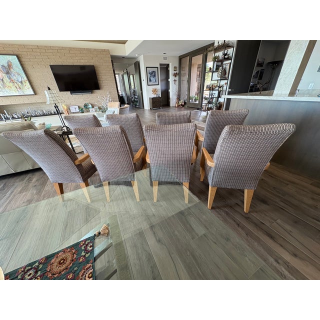 Tan Set of 8 Attributed to Sally Sirkin Lewis for J. Robert Scott Art Deco Revival Dining Chairs — Crackle Lacquer Frames, Vintage Designer Set For Sale - Image 8 of 15