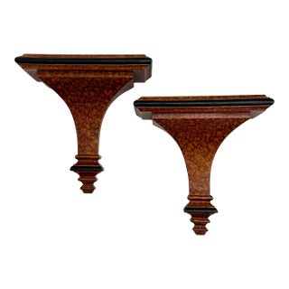 Vintage Traditional Baroque Faux Tortoiseshell Corbel Wall Accent Shelves, a Pair For Sale
