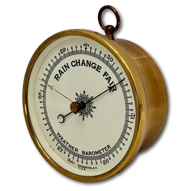 Metal Good Quality Antique Brass Ships Weather Barometer by Taylor Rochester New York - Circa Early 20th Century For Sale - Image 7 of 17