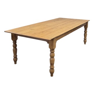 Vintage English Rustic Pine Turned Leg 8' Long Dining Farmhouse Table For Sale