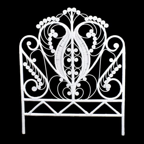 Pair of Rattan White Fiddlehead Twin Headboards in Nice as Found Vintage Condition . There are minor scuffs, scrapes and...