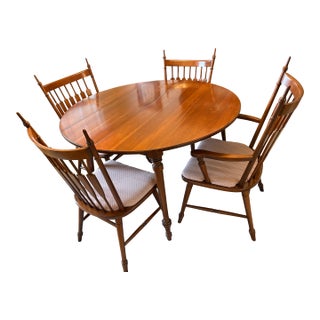 Vintage Solid Cherry Dining Table by Jb Van Sciver Co. With Chairs For Sale