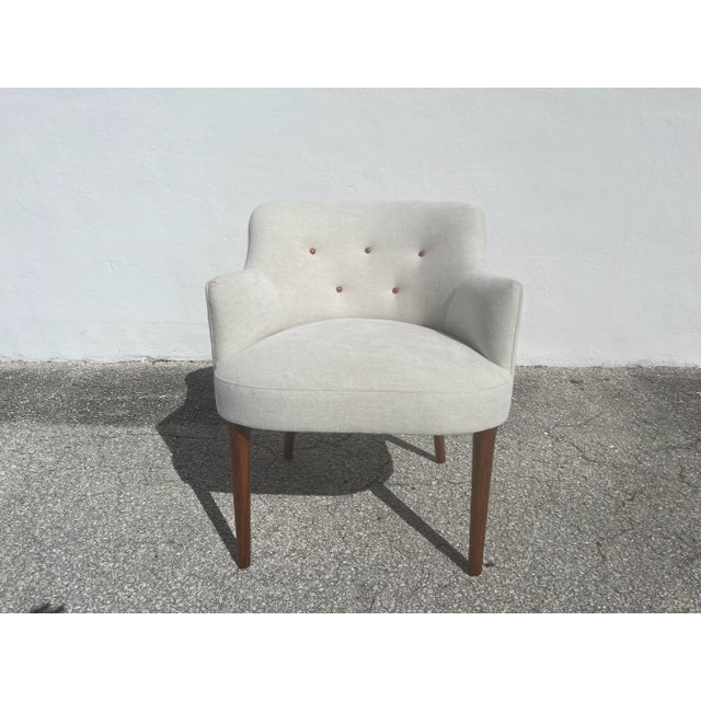1950s Set of 6 Dining Chairs by Robinson-Johnson 1956, Fabric, Leather, Walnut For Sale - Image 5 of 12