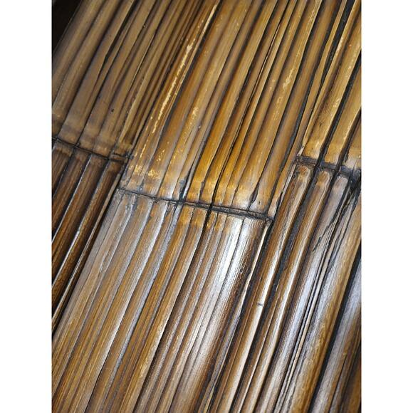 Brown Vintage Asian 16" Dark Wood & Bamboo Serving Tray Ethnic Home Decor Party For Sale - Image 8 of 14