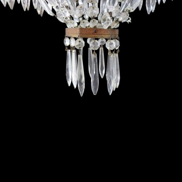 Italian Vintage Italian Brass & Cut Crystal 3-Light Chandelier C1950 For Sale - Image 3 of 6