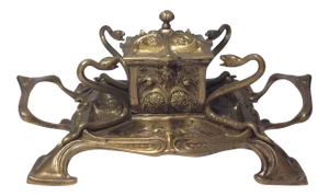 1900s Art Nouveau Sculptural Bronze Inkwell
