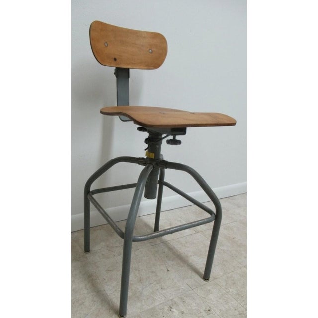 Industrial Vintage Bevco Industrial Counter Swivel Bar Drafting Stool Chair Toledo Style For Sale - Image 3 of 12