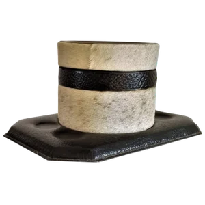 Stitched Leather Ceramic and Hide Tobacco Pot Attributed to Adnet, France, 1950s