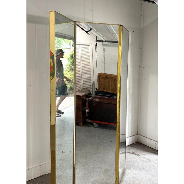 Brass Hollywood Regency 1970s Brass Mirrored 3-Panel Screen For Sale - Image 8 of 8