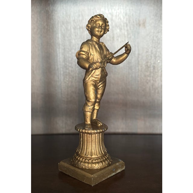 Antique Gilt Spelter Figure of a Boy on Classical Pedestal, Circa 1900 For Sale - Image 9 of 17