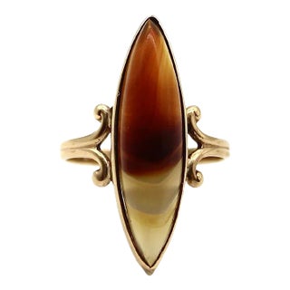 Victorian 10K Gold Banded Agate Ring Size 6 For Sale