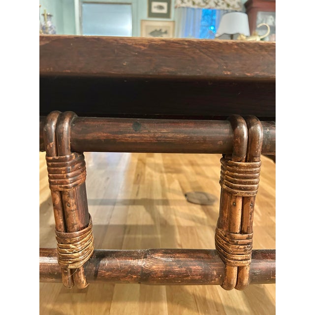 Mid 20th Century “Far Horizons” Rattan and Tile Campaign Style Coffee Table by Ficks Reed For Sale In New Orleans - Image 6 of 12