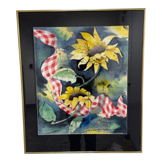 Peggy Clark "Sunflower Twist" Framed Watercolor, Circa 1994 For Sale