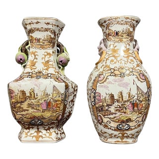 Chinese Porcelain Vases with Polychrome and Gold Decoration, Set of 2 For Sale