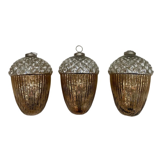 Late 20th Century Large Mercury Glass Acorn Ornaments - Set of 3 For Sale