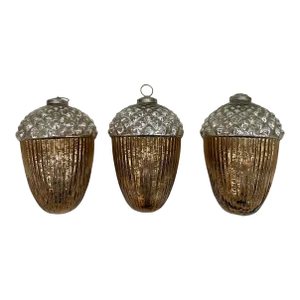 Late 20th Century Large Mercury Glass Acorn Ornaments - Set of 3