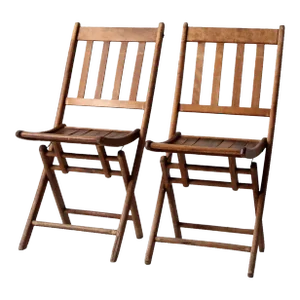 Vintage Wood Folding Chairs Pair