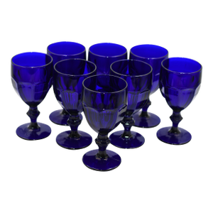 1960s Libbey Cobalt Blue Duratuff Gibraltar Wine - Tea - Water Goblets - 8 Pieces