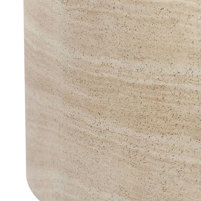 Contemporary Round Faux Travertine Minimalist Outdoor Coffee Table For Sale - Image 3 of 4