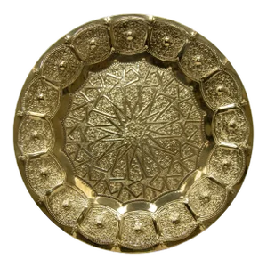 Moroccan Brass Tray Vintage Moorish Islamic Metalwork 12 In. Diameter 1950s