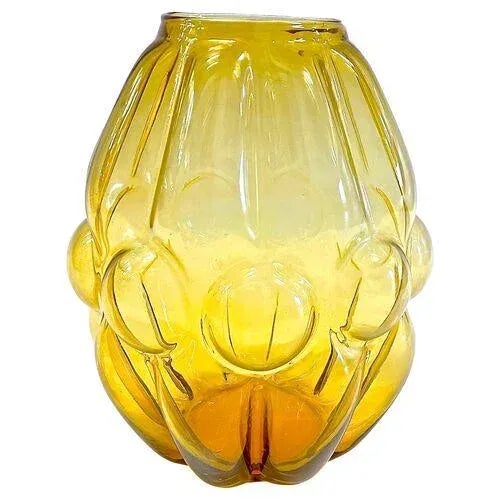 Mid 20th Century Vintage Amber Blown Bubble Glass Vase For Sale - Image 5 of 5