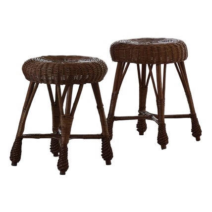 Vintage Scandinavian Stools in Rattan in style of Tony Paul, 1960s, Set of 2 For Sale