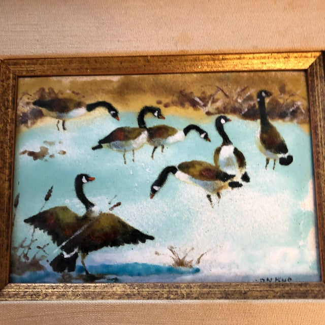 Impressionist Original Vintage Painted Copper Enamel Painting Canadian Geese For Sale - Image 3 of 9