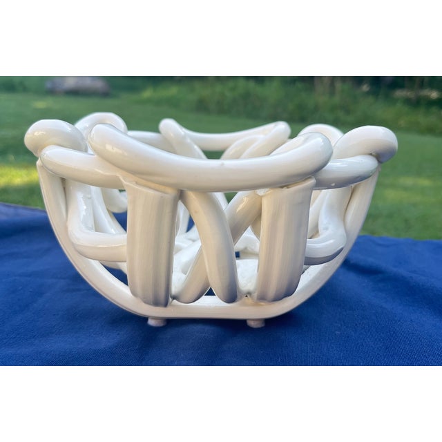 Vintage Post-Modern White Ceramic Woven Abstract Centerpiece Bowl For Sale - Image 4 of 8