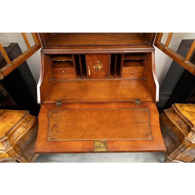 Edwardian Walnut Secretary With Hand Painted Motifs For Sale - Image 4 of 10