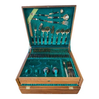 1960's Siam Thailand Rosewood & Brass Flatware Set - 132 Pcs. For Sale