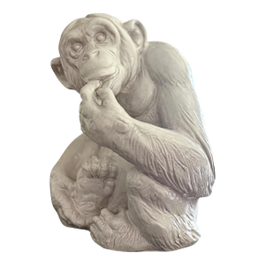 Vintage Italian Glazed Terracotta Monkey Sculpture in Contemplative Pose