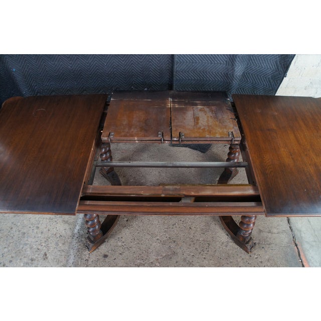 Antique Jacobean Revival Barley Twisted Scissor Leaf Trestle Dining Table For Sale - Image 12 of 14