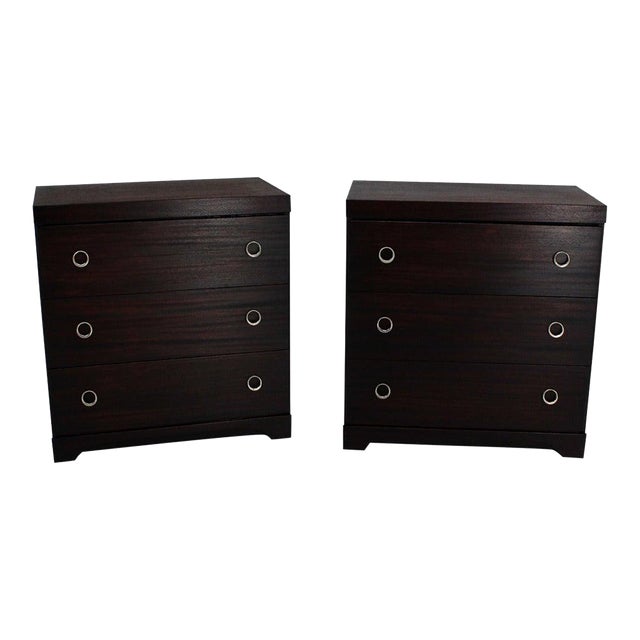 Ebonized Mahogany Mid Century Modern Deco Style Bachelor Chest Dresser MINT - A Pair For Sale