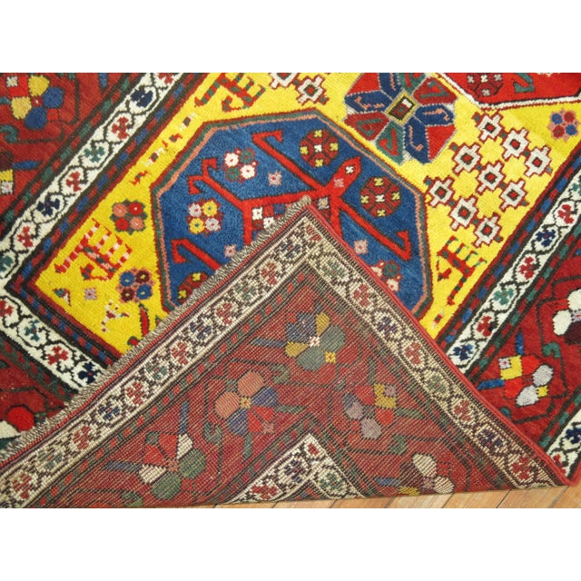 Sunny Yellow Handwoven Early 20th Century Antique Karabagh Caucasian Runner For Sale - Image 10 of 18