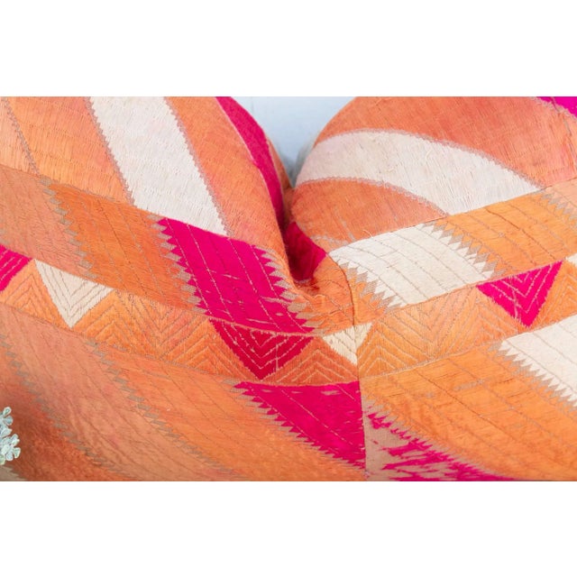 Deep Rose Silk Phulkari Pillow For Sale In Los Angeles - Image 6 of 9