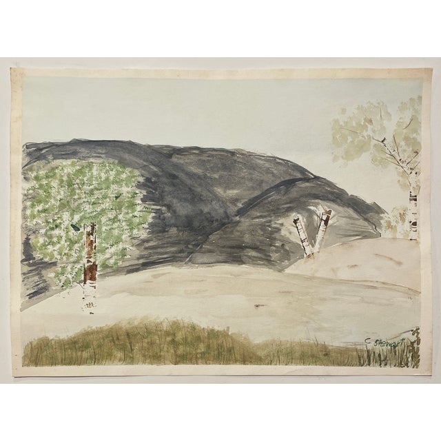Mid-Century Modern 1960s Landscape Watercolor by Stewart For Sale - Image 3 of 3
