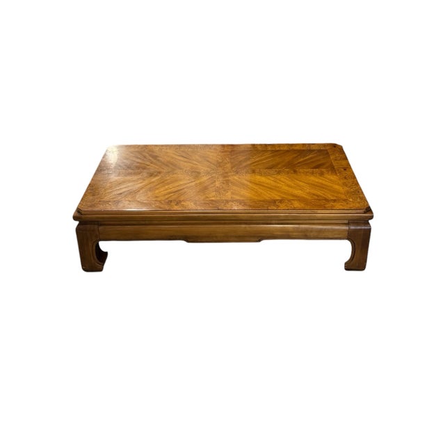 Traditional 1970's Thomasville Burl Wood Ming Style Coffee Cocktail Table For Sale - Image 3 of 12