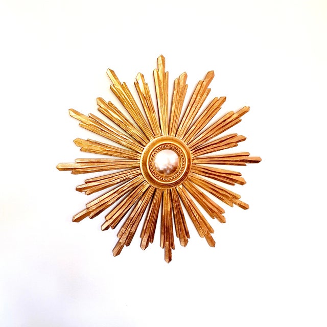 Large Sunburst Wall Mirror in Gilded Wood, Italy, 1960s For Sale - Image 4 of 16