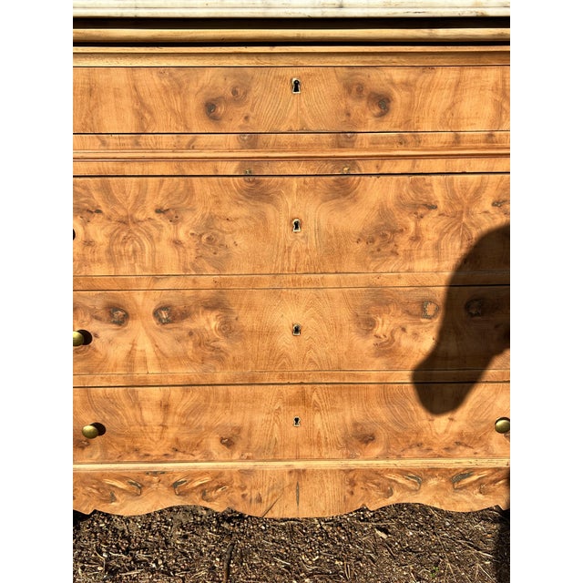 French Country 19th Century French Burl Walnut Bleached Marble Top Chest of Drawer / Commodes For Sale - Image 3 of 12