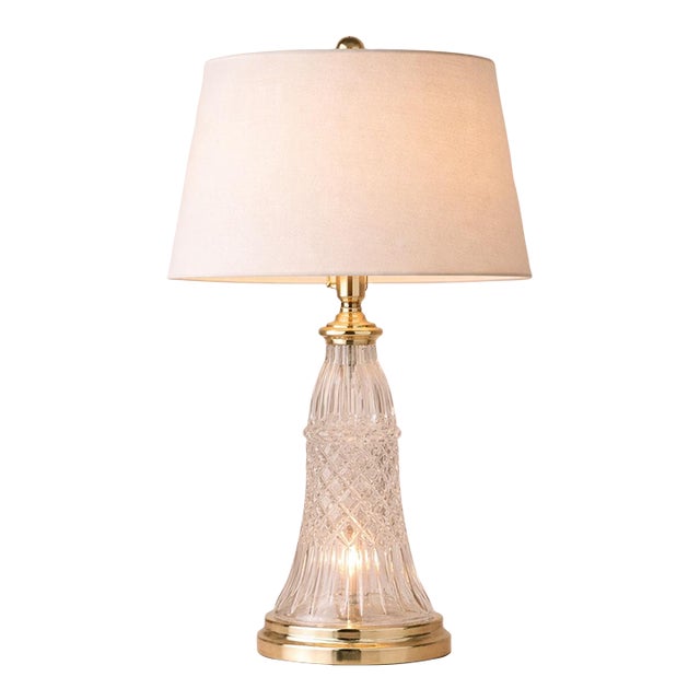 Illuminated Cut Crystal & Brass Table Lamp With Dual Light Base, Circa 1960s For Sale
