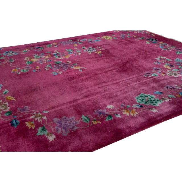 1920s Pink Antique Art Deco Chinese Handmade Floral Wool Rug For Sale - Image 5 of 9