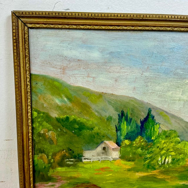 Avocado 1950s Vintage Impressionist Americana Folk Art Original Oil Landscape Painting, Artist Signed. For Sale - Image 8 of 11